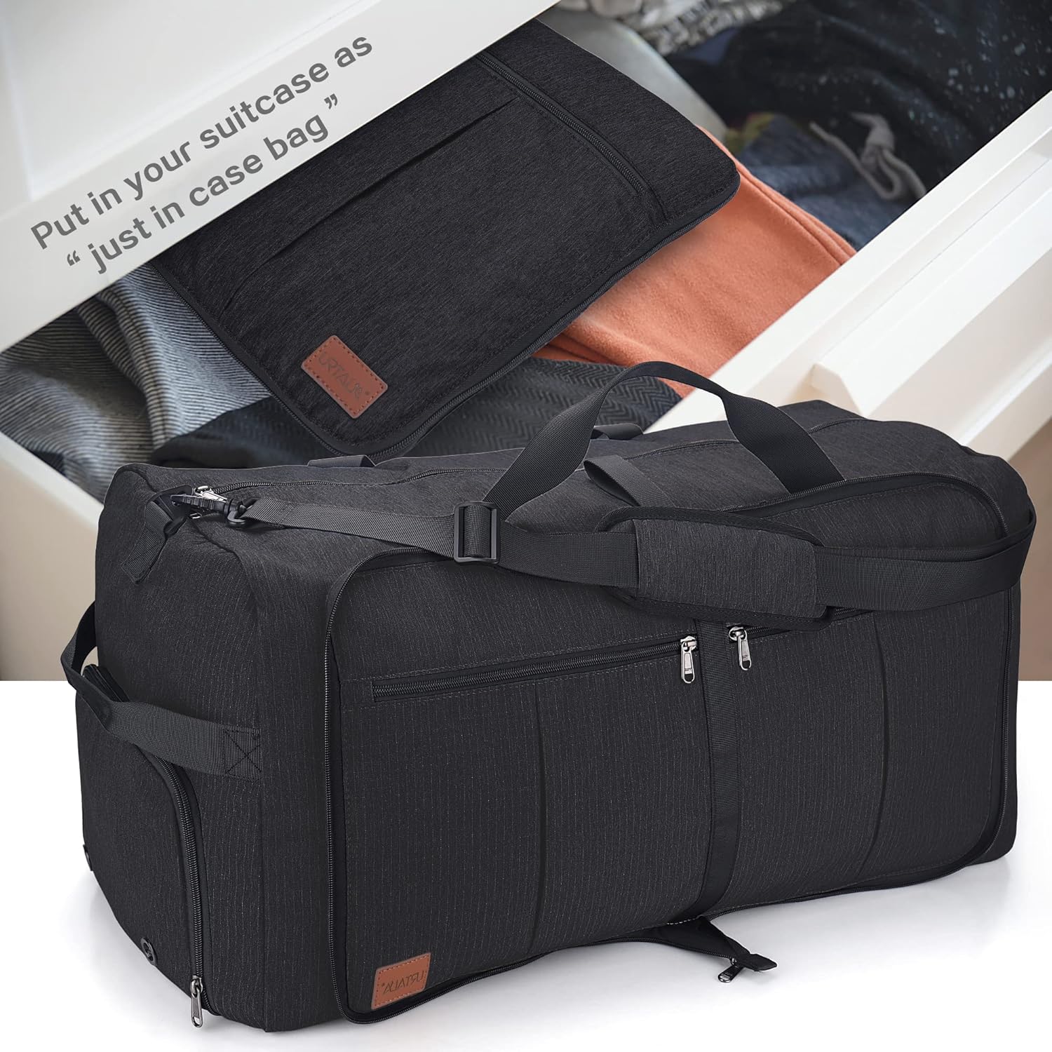 80L EXTRA LARGE Duffle Bag for Travel, 26" Foldable Travel Duffel Bag with Shoe Compartment for Men Women, Waterproof & Tear Resistant (Black, EXTRA LARGE, 80L) - Image 6