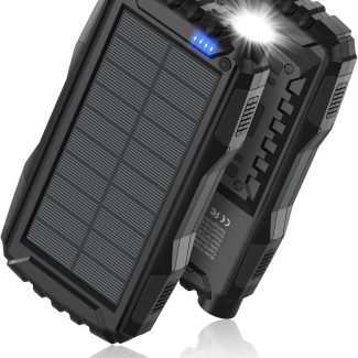 Power-Bank-Solar-Charger - 42800mAh Portable Charger,Solar Power Bank,External Battery Pack 5V3.1A Qc 3.0 Fast Charger Built-in Super Bright Flashlight (Deep Black)