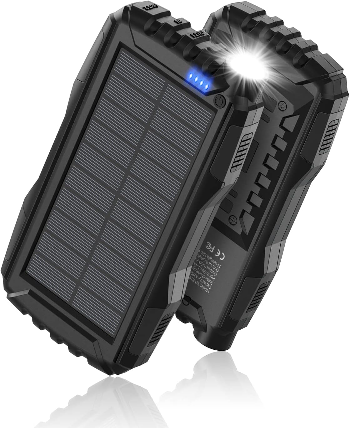 Power-Bank-Solar-Charger - 42800mAh Portable Charger,Solar Power Bank,External Battery Pack 5V3.1A Qc 3.0 Fast Charger Built-in Super Bright Flashlight (Deep Black)